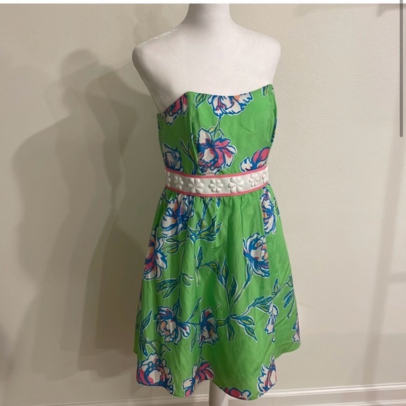 Lilly Pulitzer Langley Strapless Green Dress Size 4 EUC - Picture 2 of 4